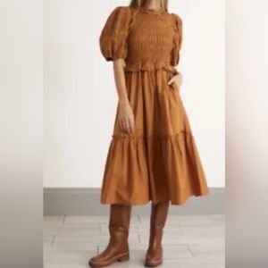 Sea NY bronze smocked ruffle dress